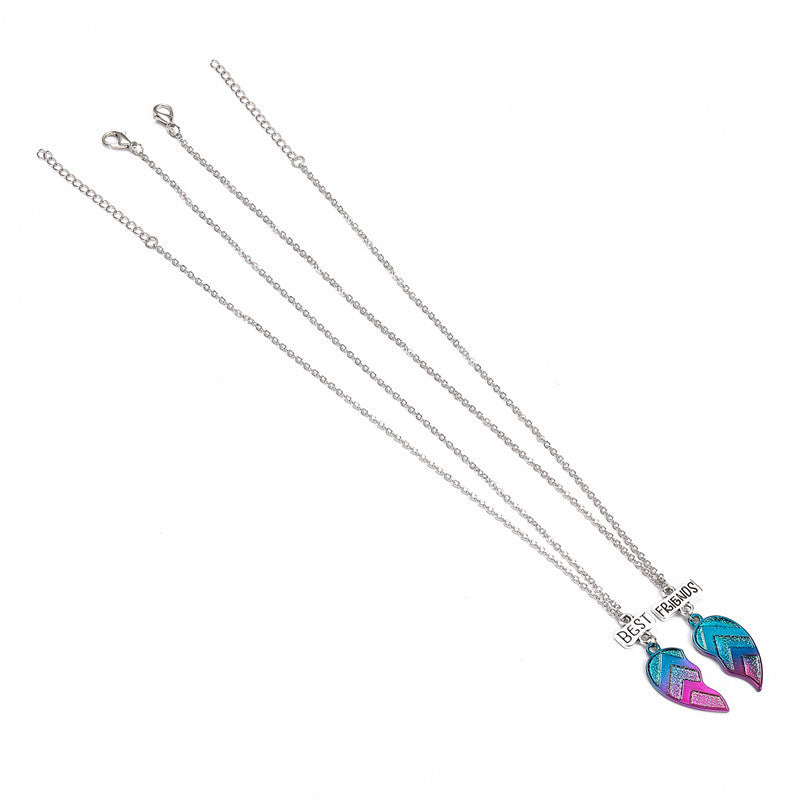 Collana in lega a forma di cuore in stile cartone animato per bambini con smalto, ciondolo per amicizia BFF