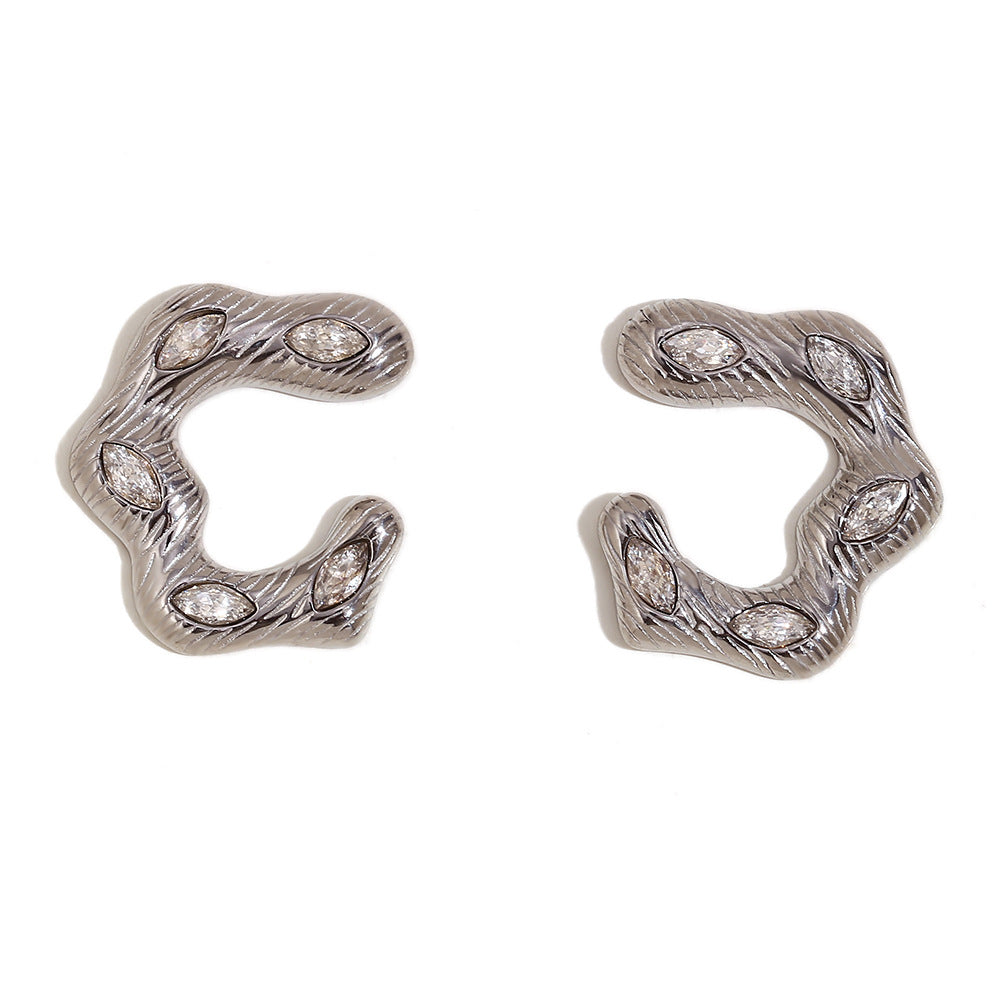 Elegantes pendientes ondulados de acero inoxidable con baño de oro de 18 quilates y circonitas marquesa para mujer