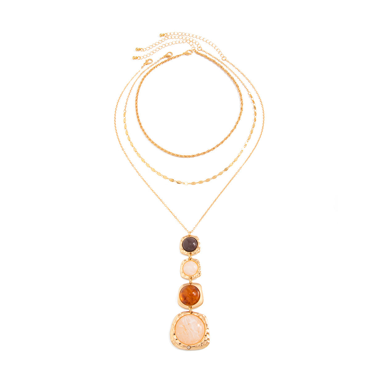 Vintage Geometric Resin Pendant Plated Iron Necklace for Women