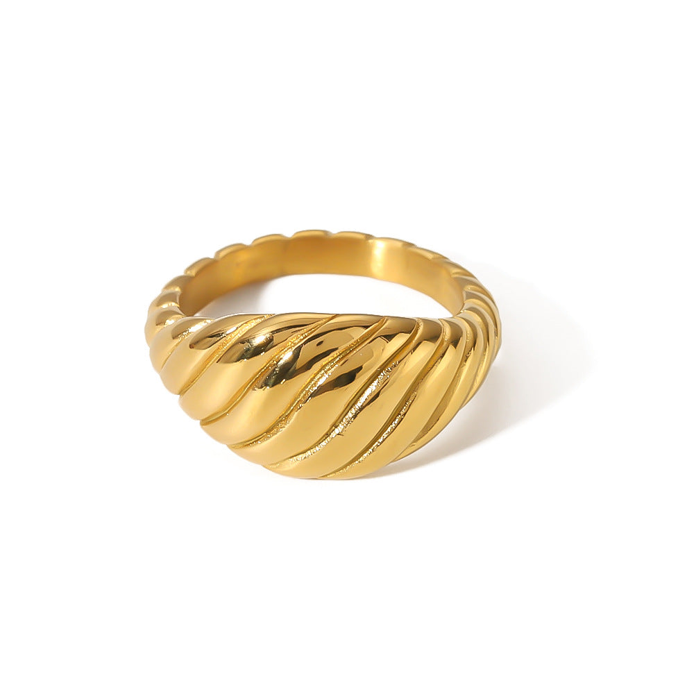 Retro Geometric Wrinkled Stainless Steel Ring with 18K Gold Plating for Women