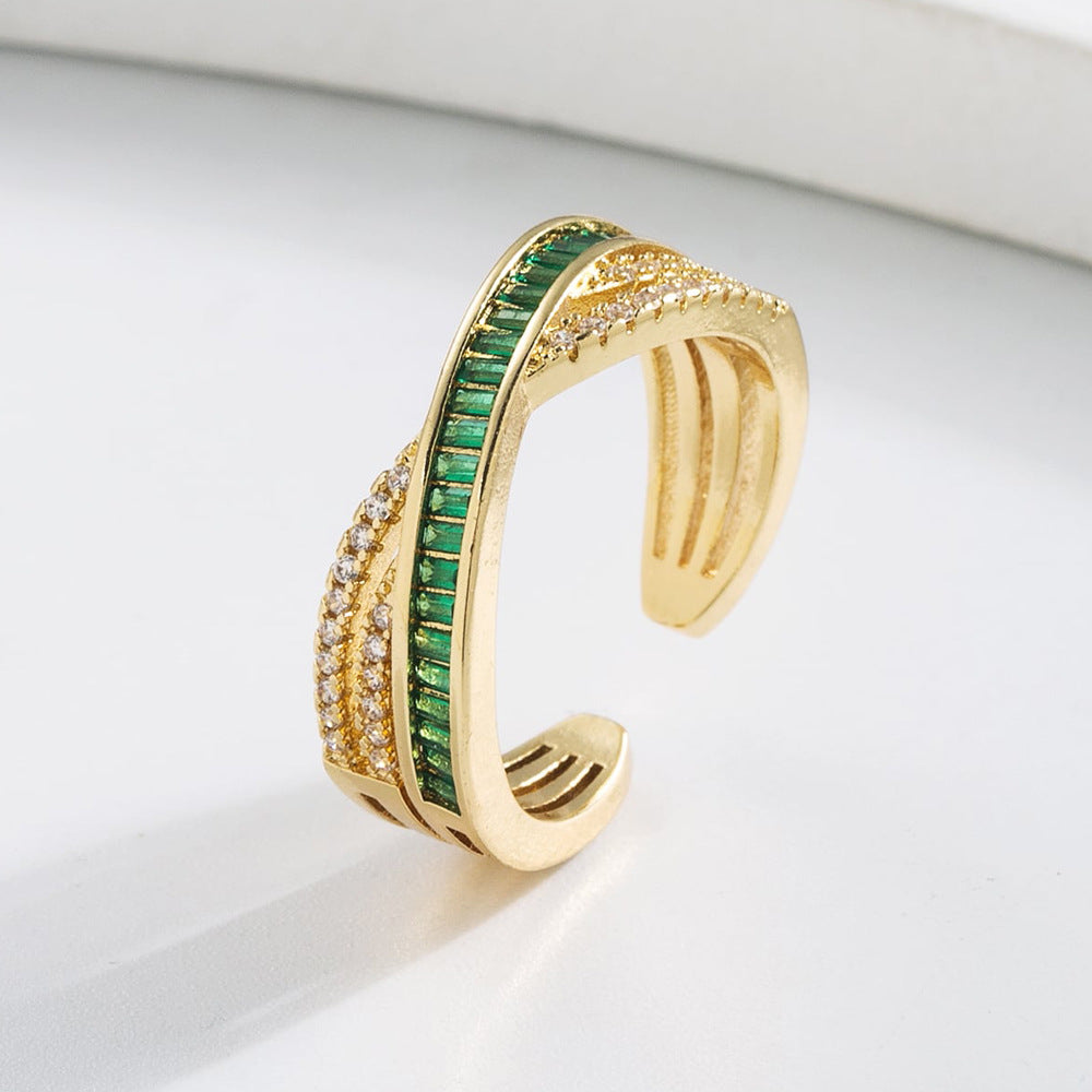 Anello Minimalista Geometrico in Rame da Donna con Zirconi Cubici Colorati Micro-Pavé