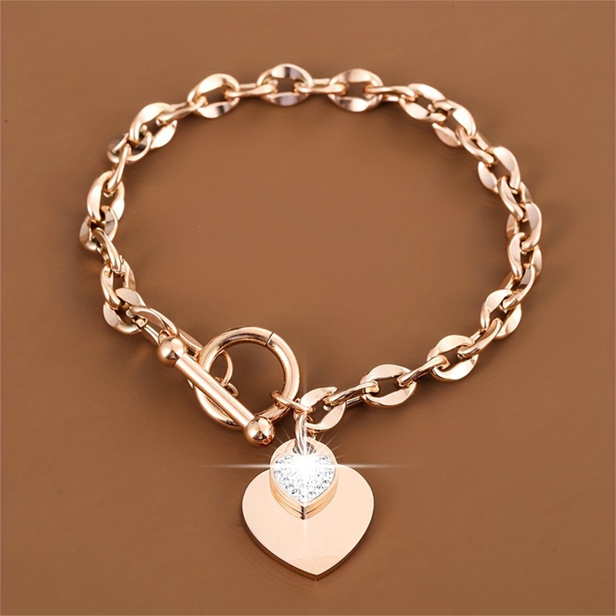 Minimalist Heart-Shaped Titanium Steel Bracelet for Women with Plated Finish and OT Clasp
