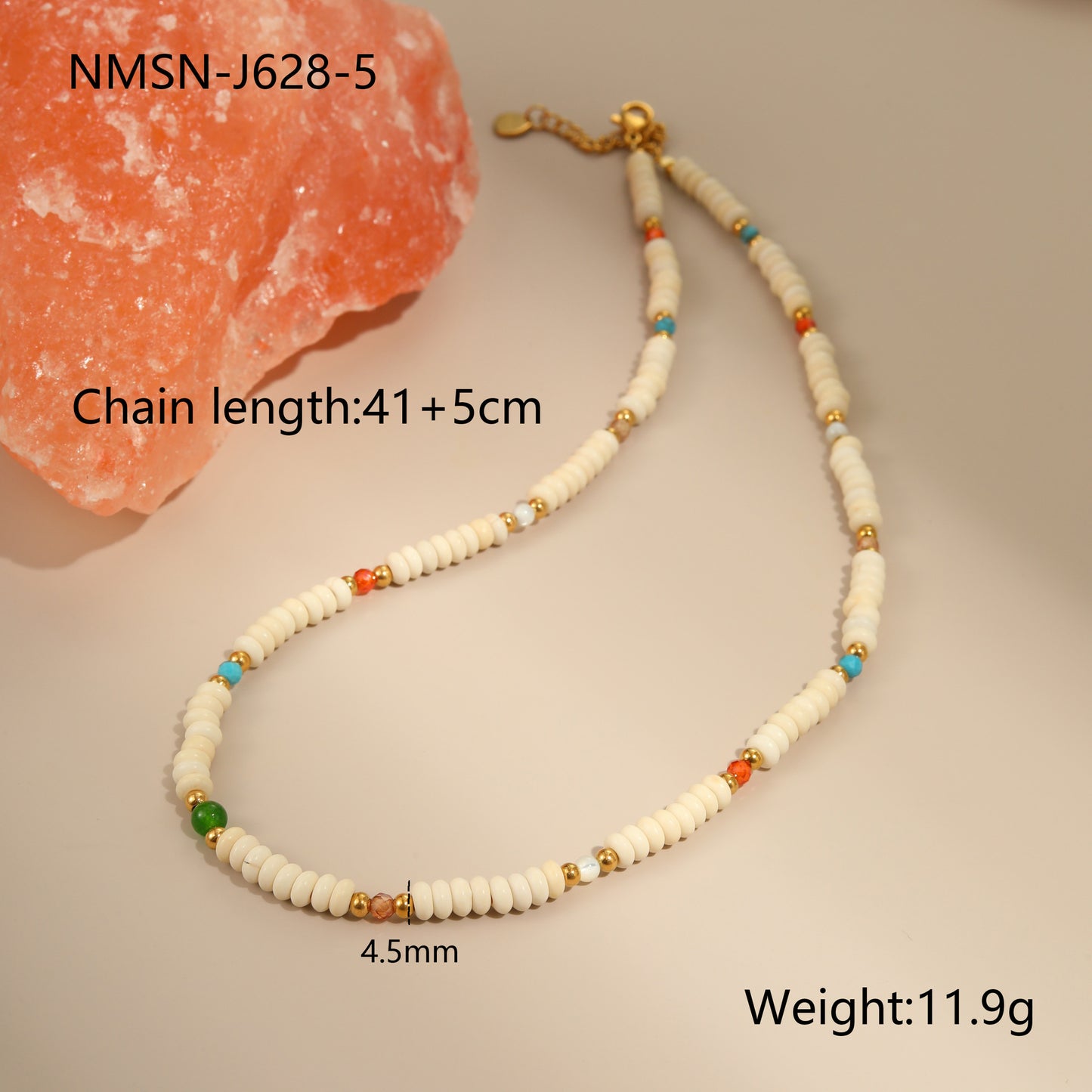 Collar bohemio de perlas de agua dulce y piedras naturales geométricas con cuentas en acero inoxidable con acabado chapado para mujer
