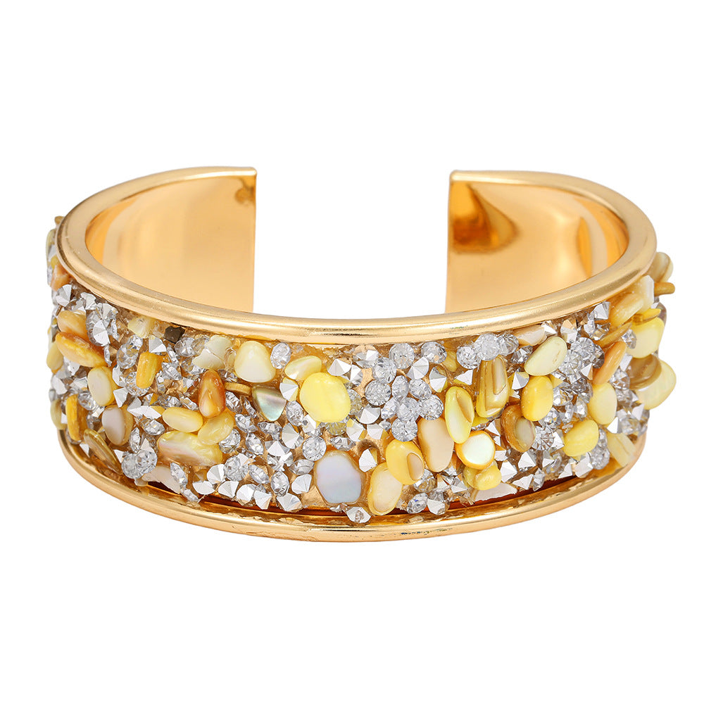 Exaggerated Geometric Round Rhinestone Inlay Plated Alloy Open Cuff Bracelet