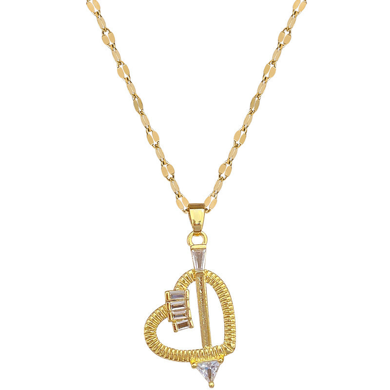 Minimalist Heart-Shaped Titanium Steel Necklace with Rhinestone Inlay for Women and Men, Delicate Clavicle Chain