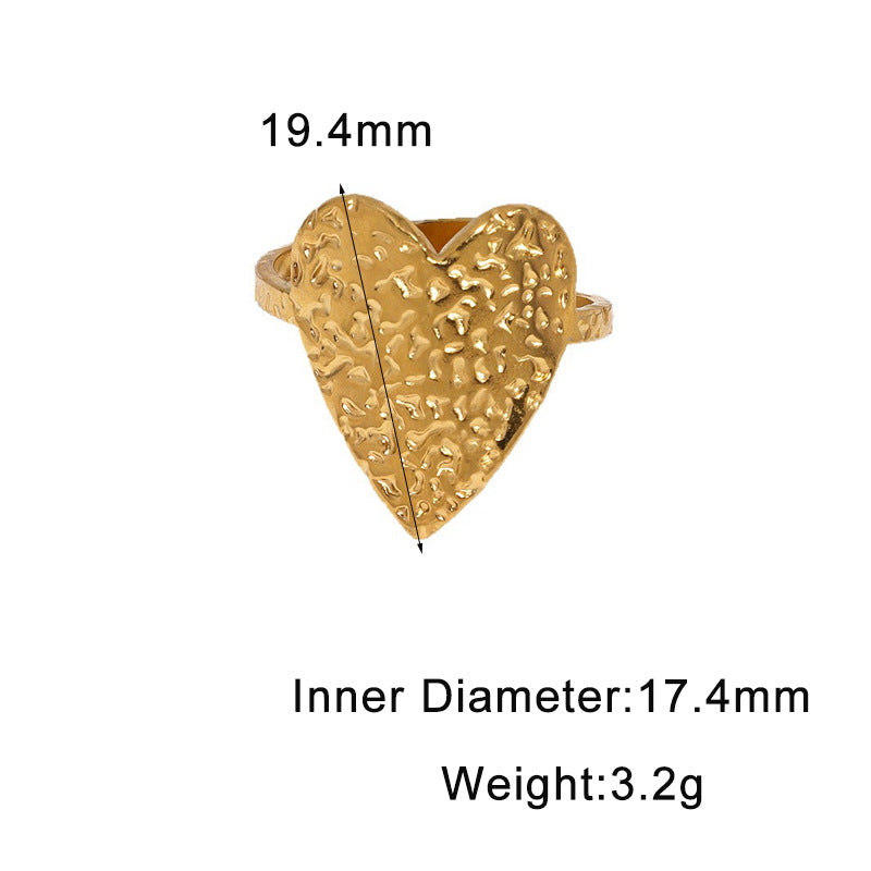 Sweet Hammered Heart Shaped Titanium Steel Ring Plated Finish