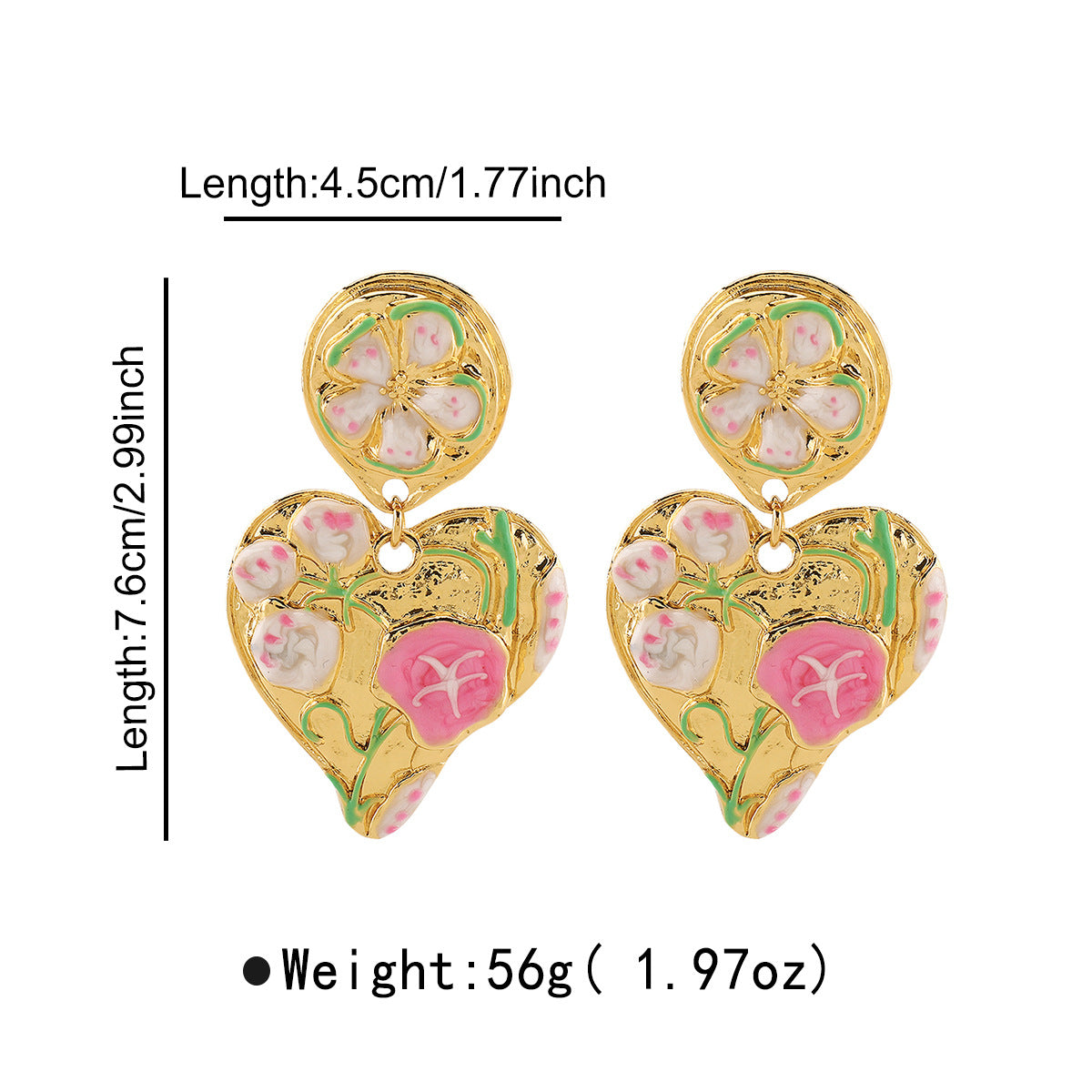Vintage-Style Heart-Shaped Alloy Earrings with Enamel Finish for Women No-Piercing Clip-Ons