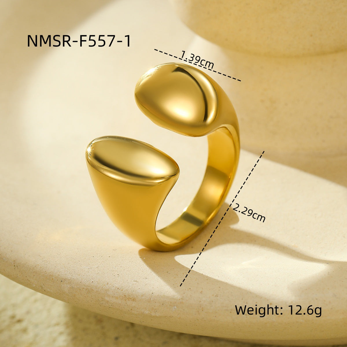 Anillo de acero de titanio geométrico minimalista con chapado en oro de 18 quilates, ligero y lujoso, de banda abierta ajustable para mujer