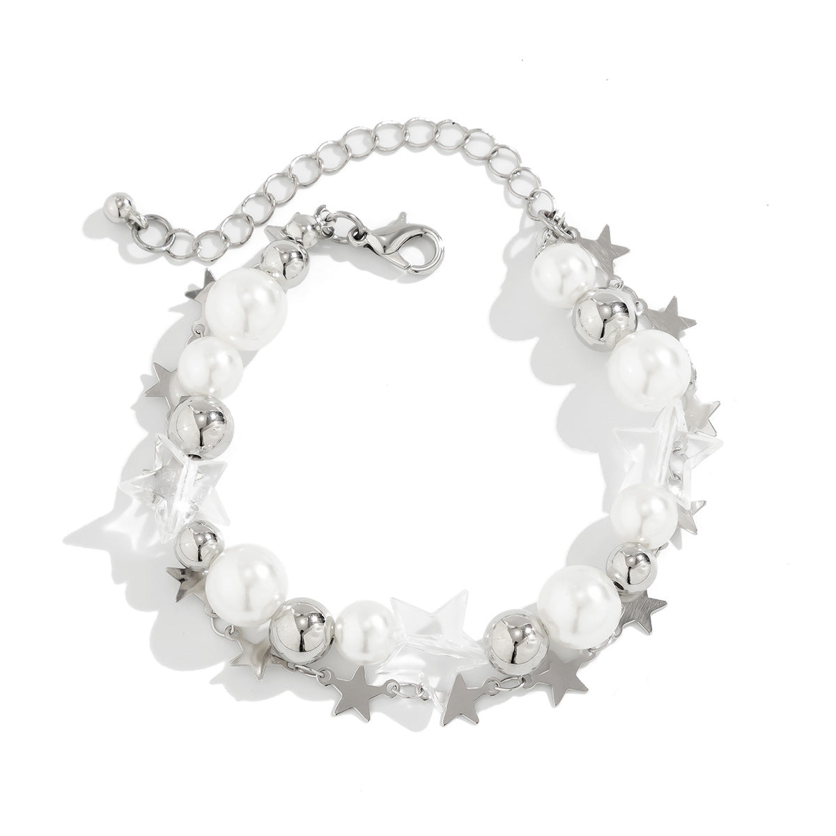 Collana rustica a stella con perline per donna con ciondolo di perle finte su catena a sfere