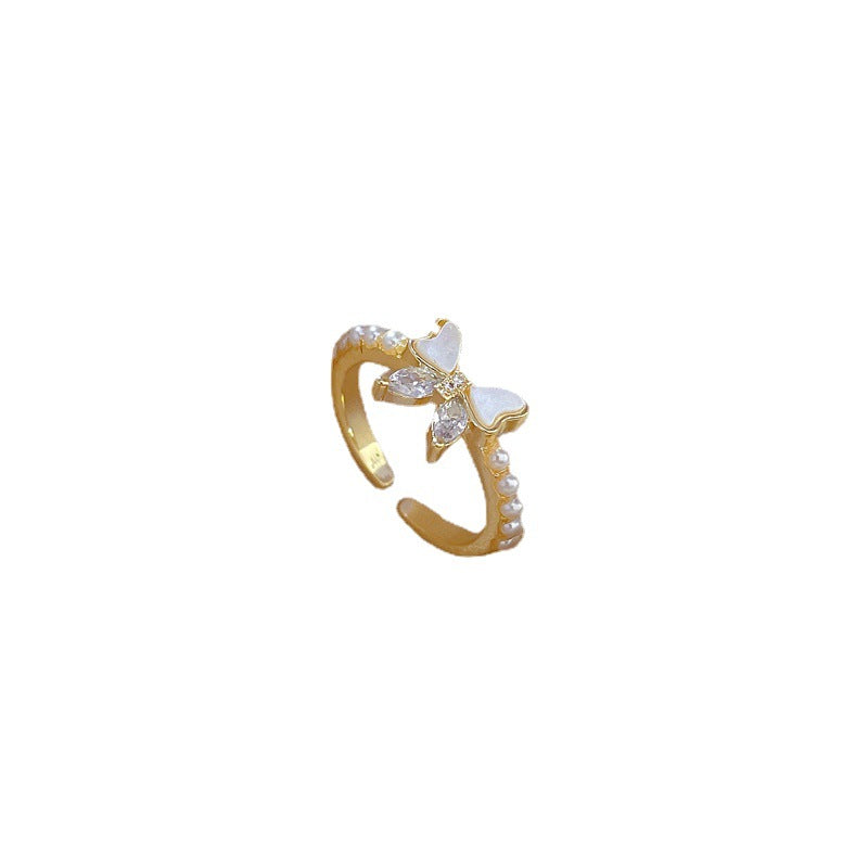 Anillo de circonita esmaltado con forma de mariposa estilo dibujo animado en latón con acabado chapado, ajustable para mujer