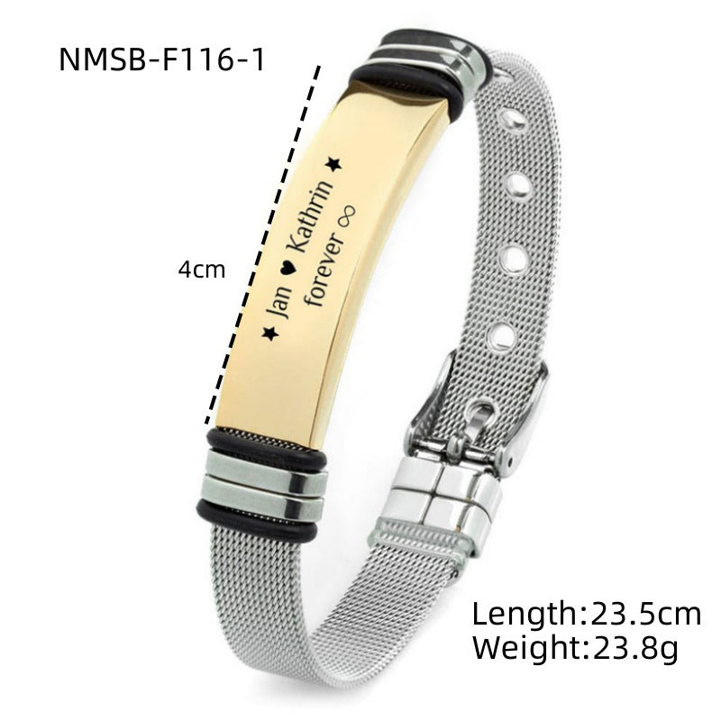 Bracciale da Uomo Elegante in Acciaio Titanio Geometrie, con Maglia a Rete, Finitura Galvanizzata, Compatibile con Incisione Laser