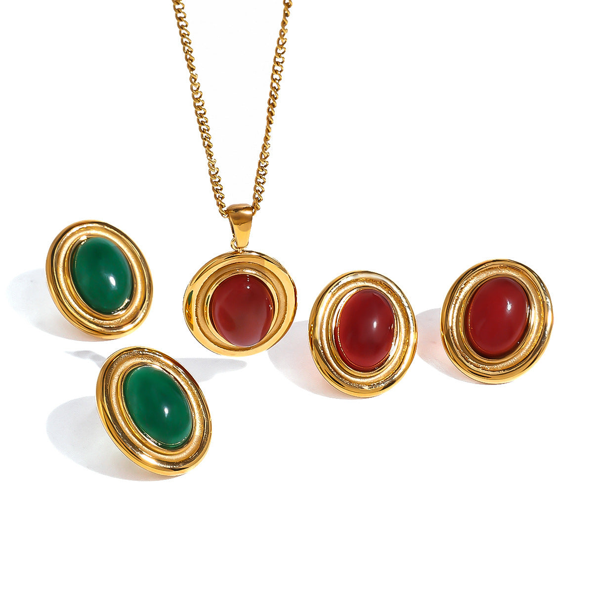 Collana Pendente Geometrica in Acciaio Inossidabile con Intarsio in Agata Rossa da Donna, Gioielli Minimalisti di Moda Elettroplaccati