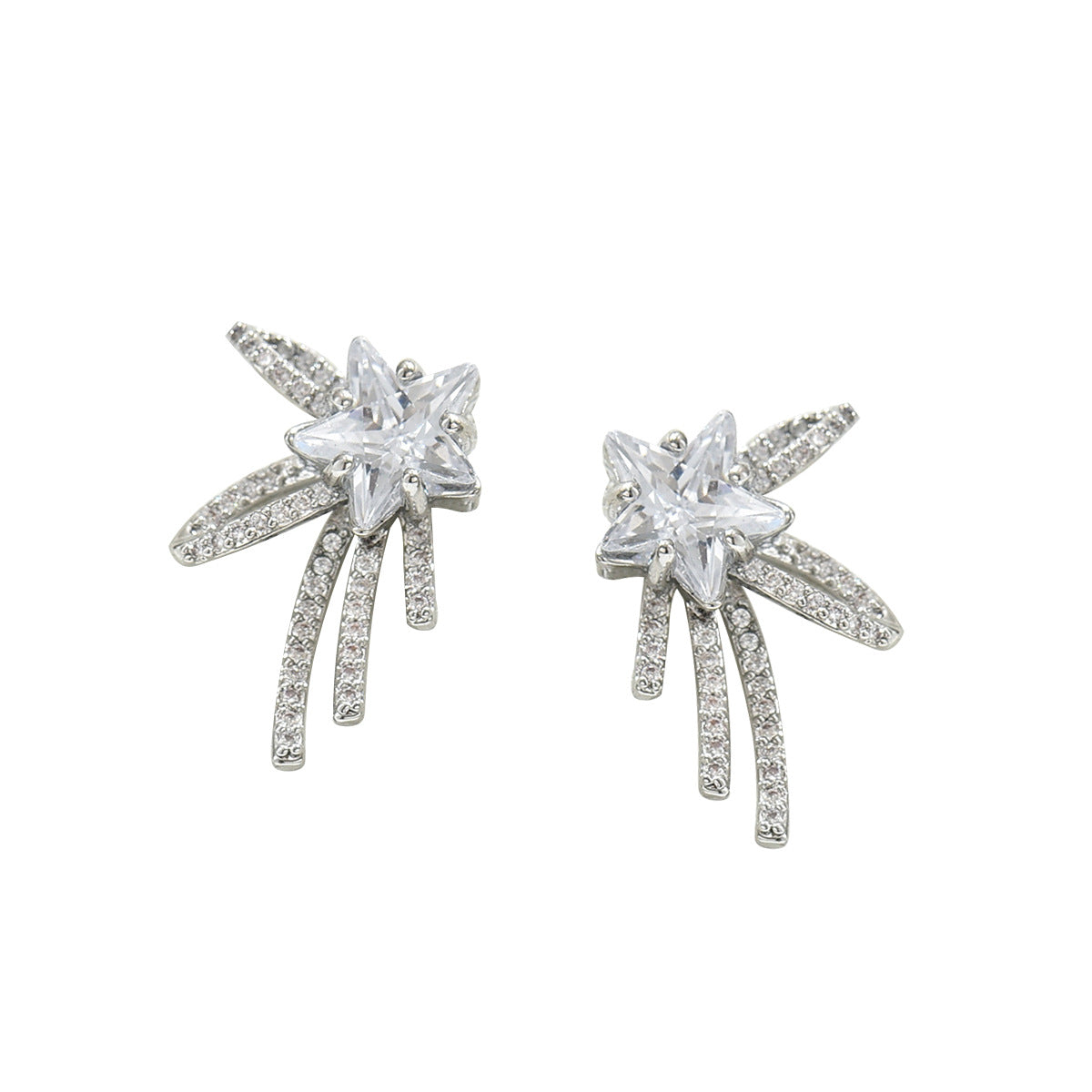 Pendientes Asimétricos Minimalistas de Estrella y Lazo para Mujer con Base de Cobre e Incrustaciones de Circonitas