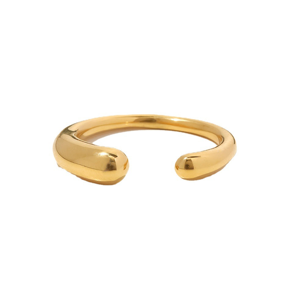 Minimalist French-Style Geometric Titanium Steel Ring with 18K Gold Plating for Women