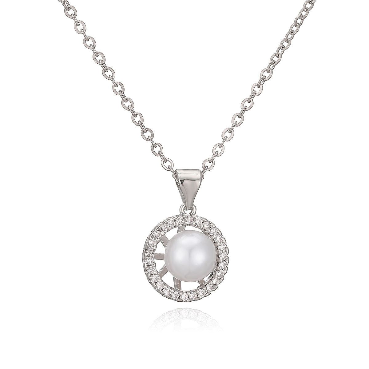 Elegant Minimalist Geometric Brass Gold Plated Necklace with Cubic Zirconia and Pearl for Women