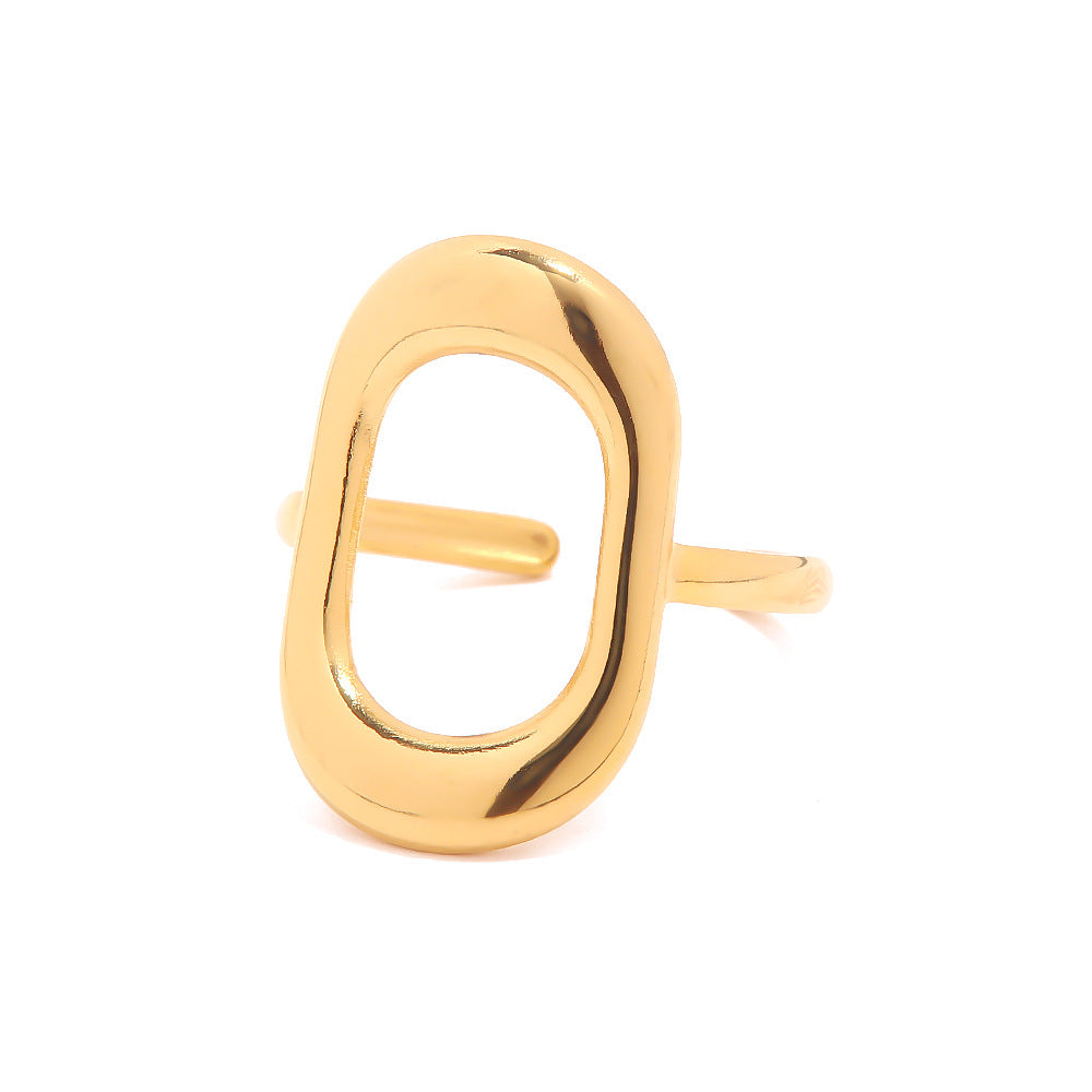 Anello geometrico rettangolare cavo in acciaio inossidabile con placcatura in oro 18 carati per gioielli di moda da donna