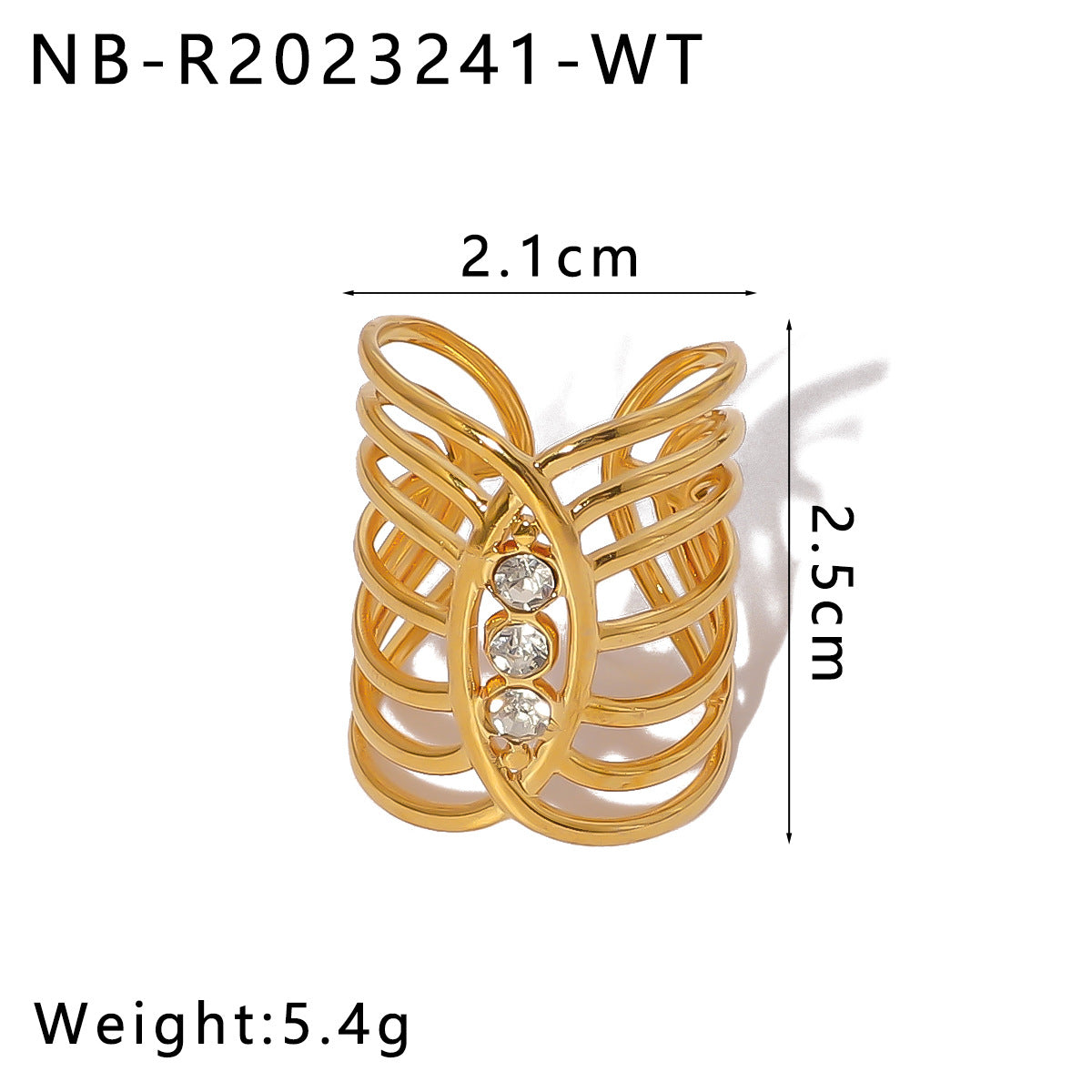 Geometric Stainless Steel Ring with 18K Gold Plating and Zircon Inlay for Women — Hypoallergenic, Fade-Resistant Statement Jewelry