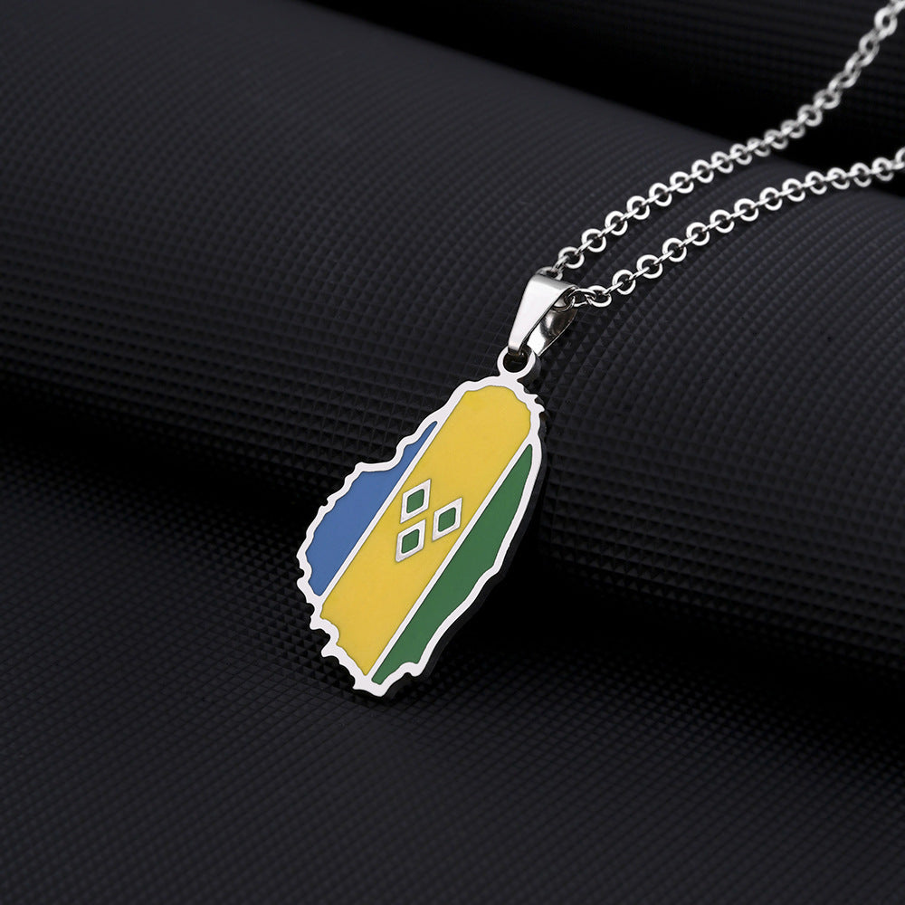 Collar Colgante de Mapa Geométrico de Acero Inoxidable con Dije de Acero de Titanio y Acabado Electrochapado para Uso Unisex