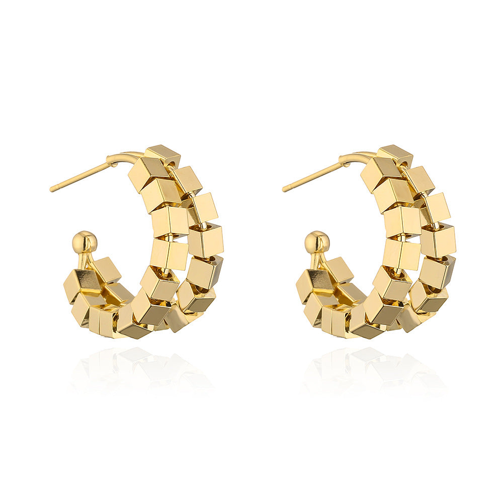 Orecchini quadrati geometrici minimalisti in rame con placcatura in oro da donna