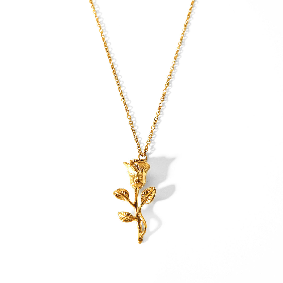 Elegante Collana Pendente a Rosa per Donna in Acciaio Inossidabile con Finitura Placcata, Design Floreale e Geometrico