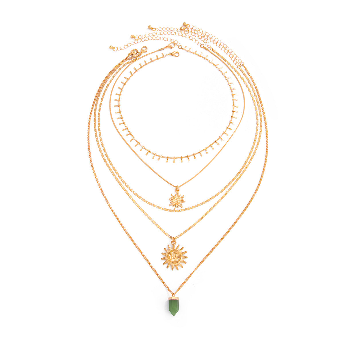 Bohemian Geometric Sunflower Zinc Alloy Pendant Brass Plated Necklace for Women Layered Choker