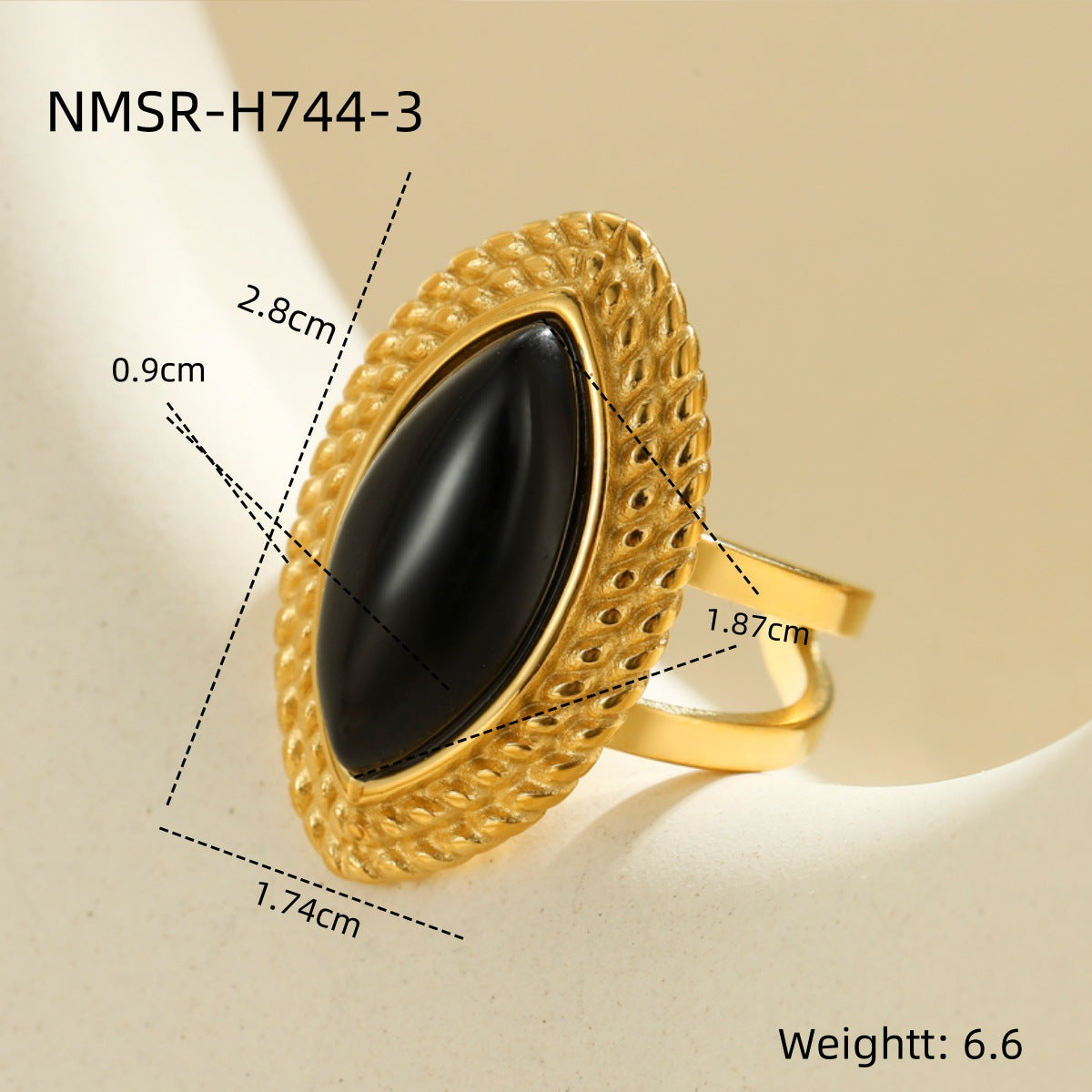 Anello regolabile aperto da donna in acciaio inossidabile placcato oro 18 carati con taglio marquise geometrico di lusso
