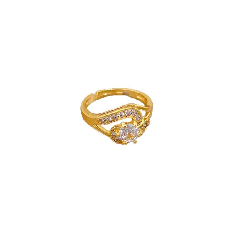 Minimalist Sweet Gold Plated Rhinestone Crown Adjustable Ring for Women and Couples