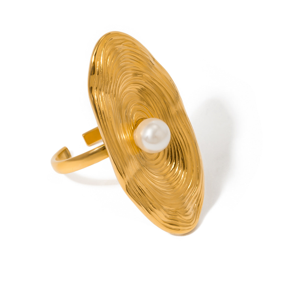 18K Gold Plated Irregular Stainless Steel Pearl Ring for Women