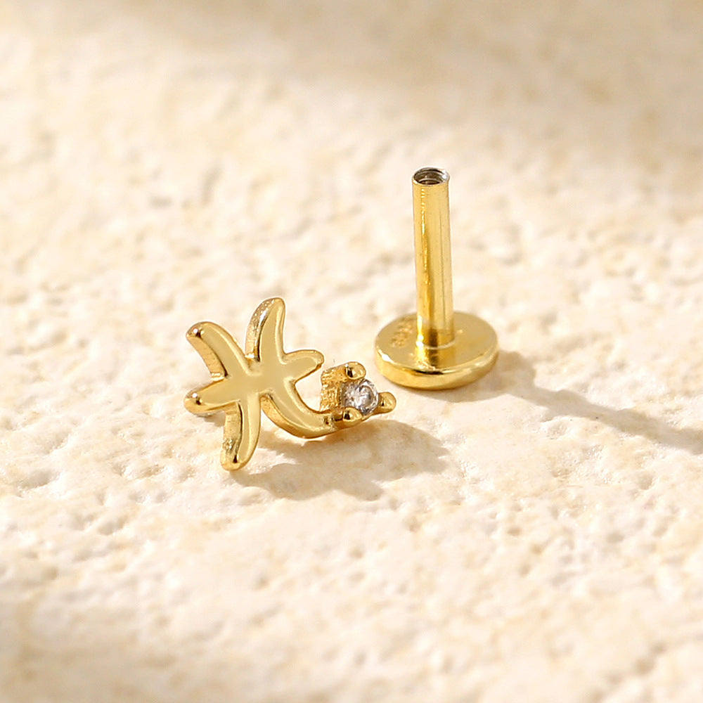 Minimalist S925 Sterling Silver Zodiac Flat Back Cartilage Earrings for Unisex