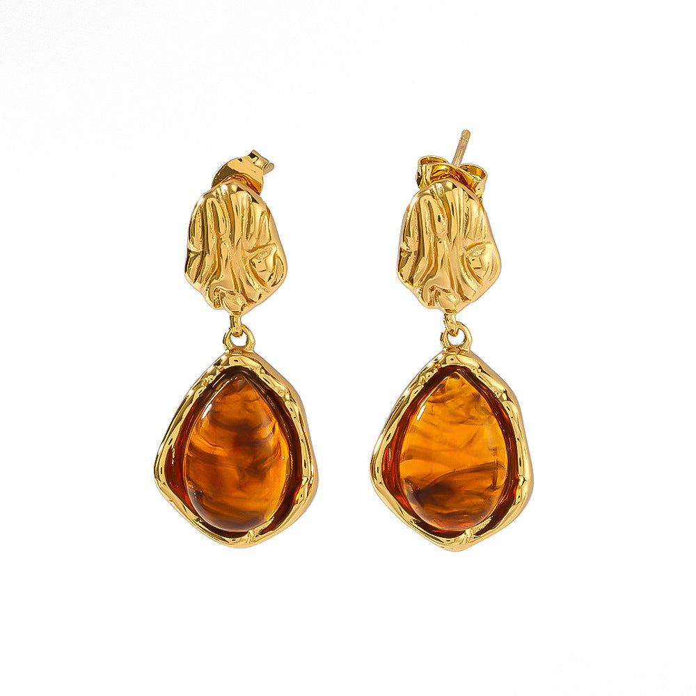 Minimalist Double-Hoop Resin Pendant Earrings with Stainless Steel Base and Vacuum Gold Plating