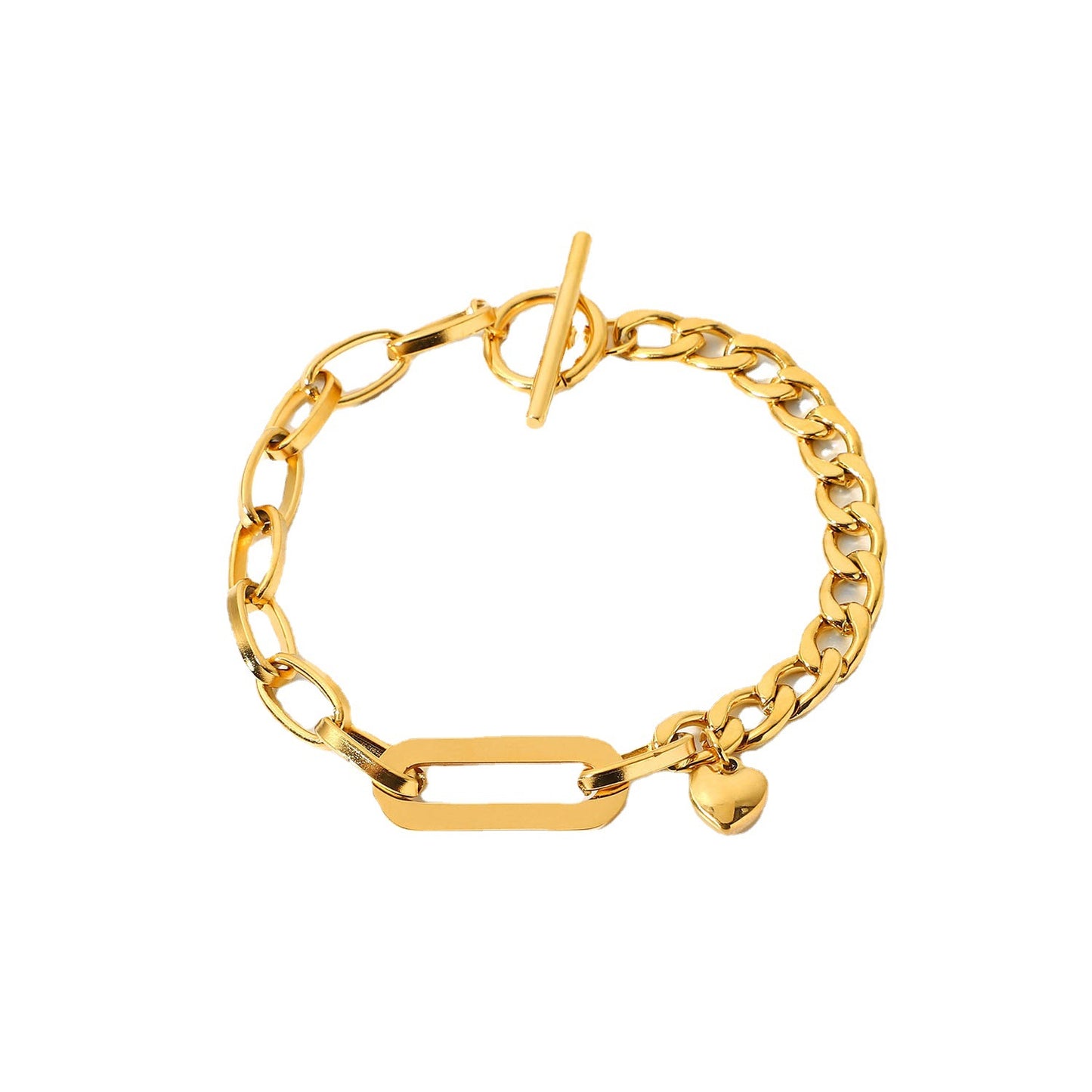Braccialetto Minimalista con Ciondolo a Cuore Ovale in Acciaio al Titanio con Placcatura Sottovuoto in Oro 18K per Donna