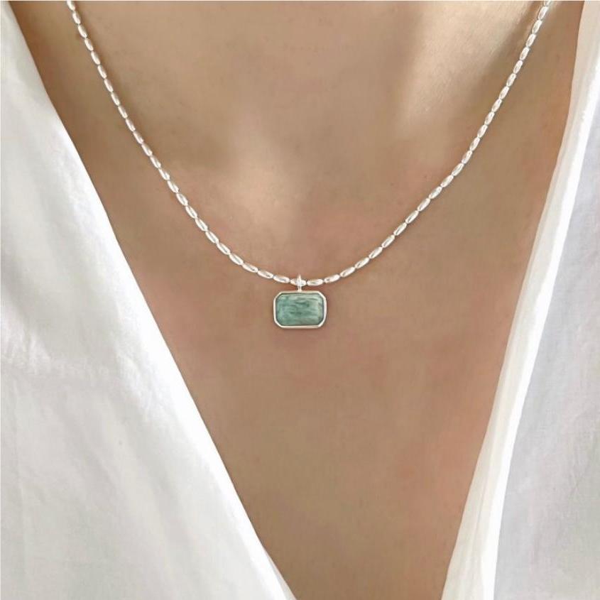 Minimalist Geometric Olive Bead Necklace in 925 Sterling Silver with Plated Finish and Snake Chain