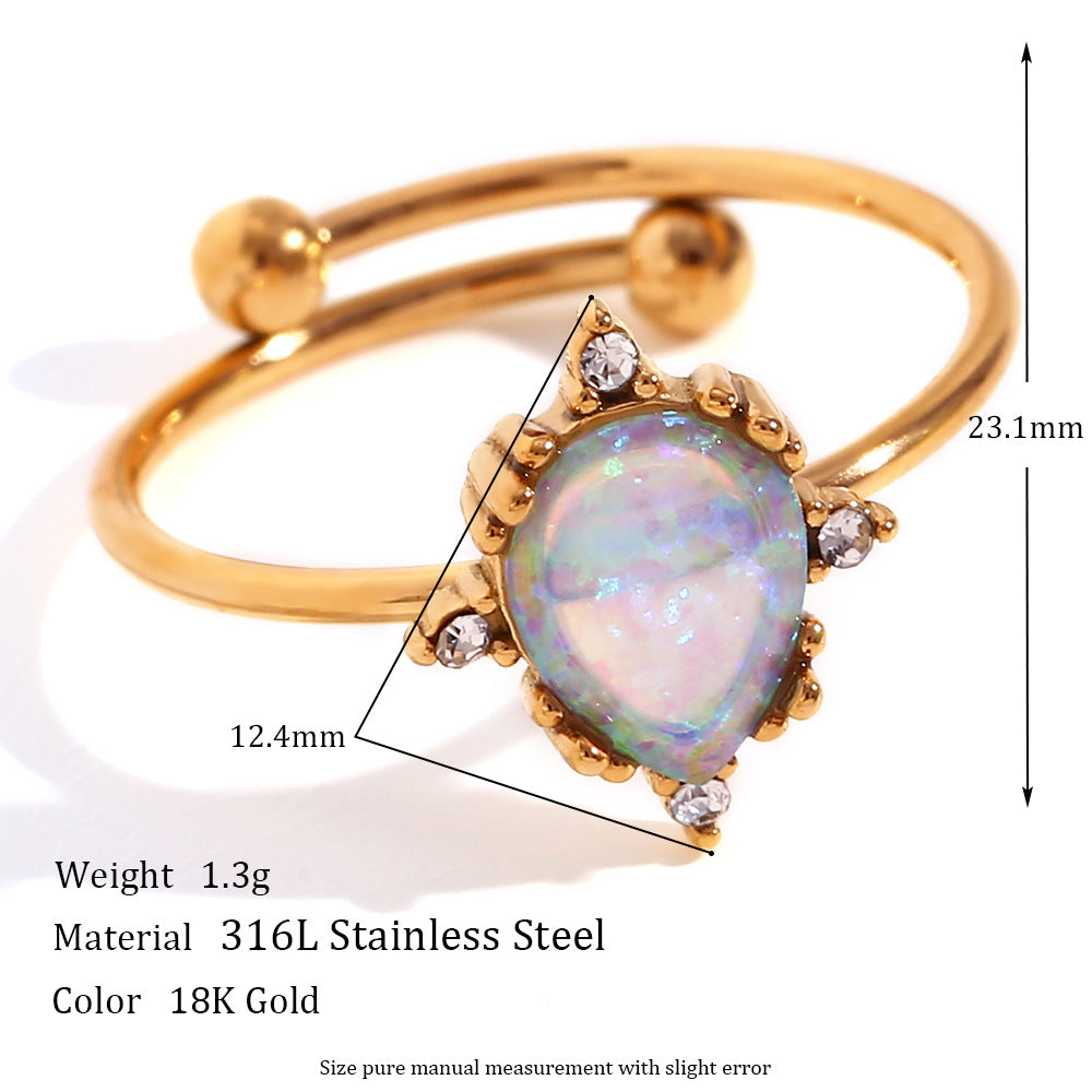 Anillo de Acero Inoxidable Geométrico Estilo Oficina de Moda con Baño de Oro de 18K, Banda Abierta Ajustable para Mujer