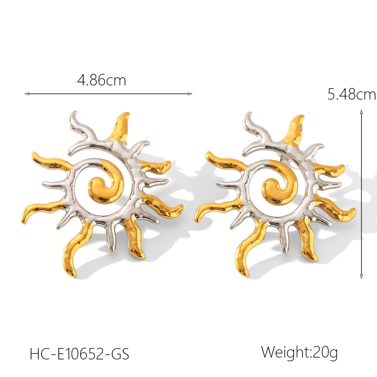 Orecchini da donna minimalisti geometrici a forma di sole in acciaio inossidabile placcati oro 18 carati