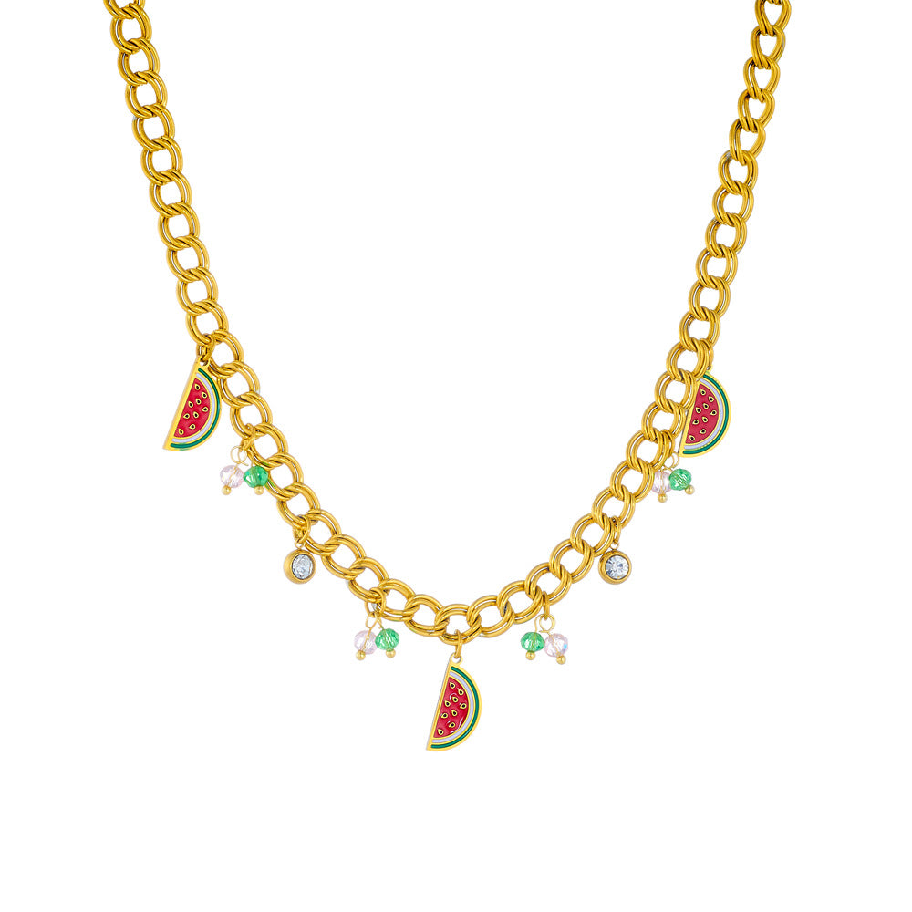 Collana da donna con ciondolo in smalto a forma di anguria e catena in acciaio inossidabile