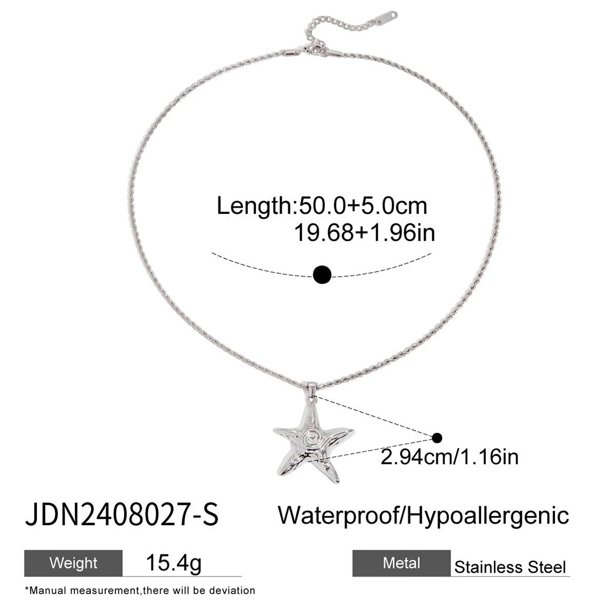 Stainless Steel Plated Starfish Pendant Necklace Titanium Steel Chain for Women