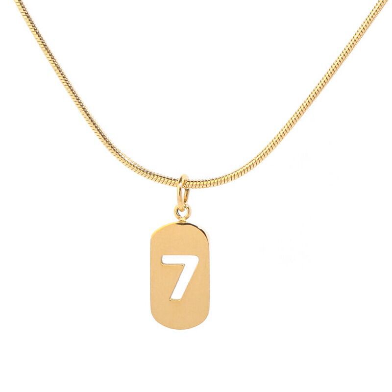 Collana con Ciondolo Minimalista in Acciaio al Titanio Numero Fortunato 7 Tonalità Fredda con Catena a Serpente per Donna