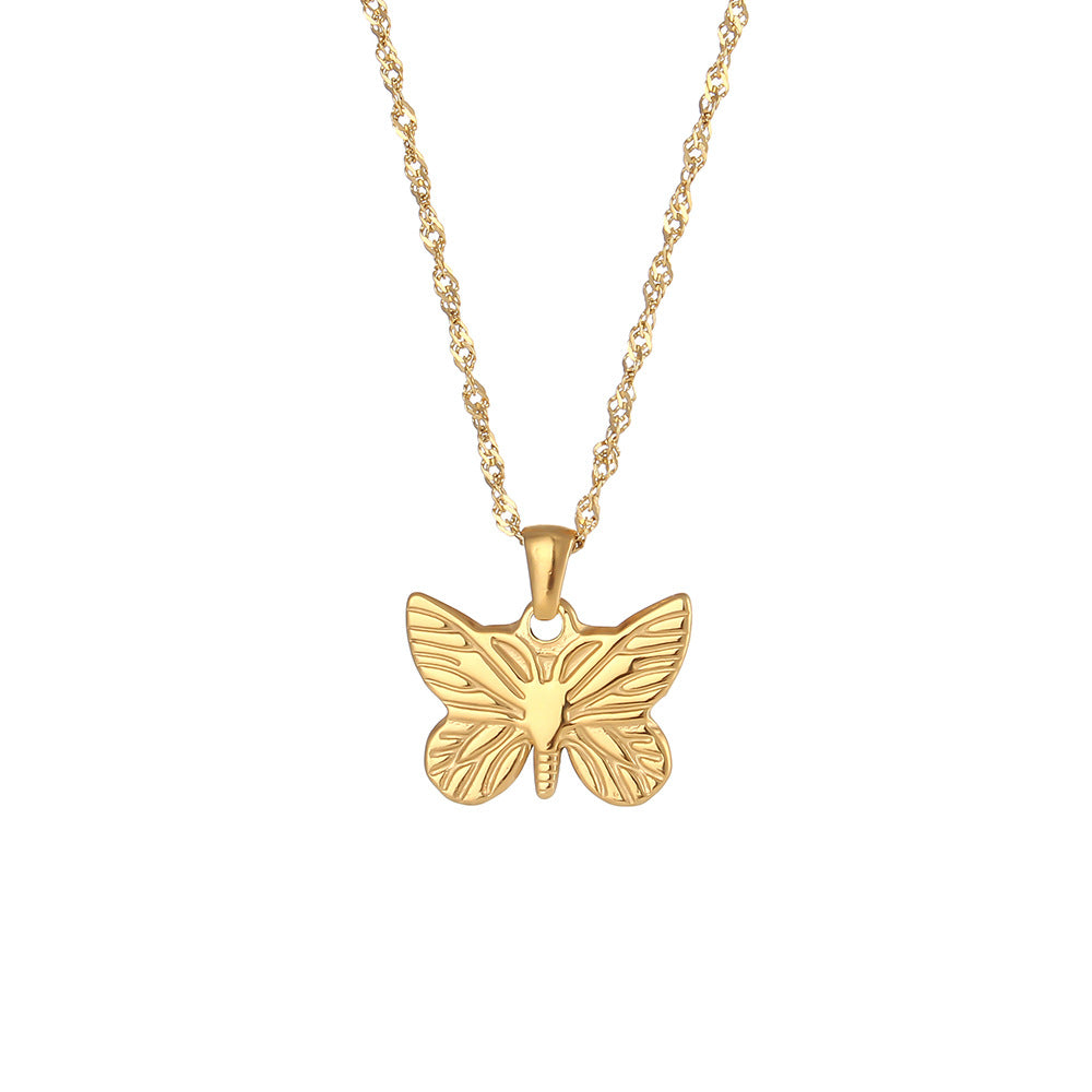 Fashion Baroque Butterfly Pendant Necklace for Women in Stainless Steel with Plated Finish, Delicate Clavicle Chain