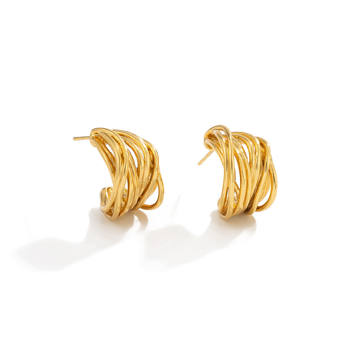 18K Gold Plated Geometric C-Shape Stainless Steel Earrings for Women