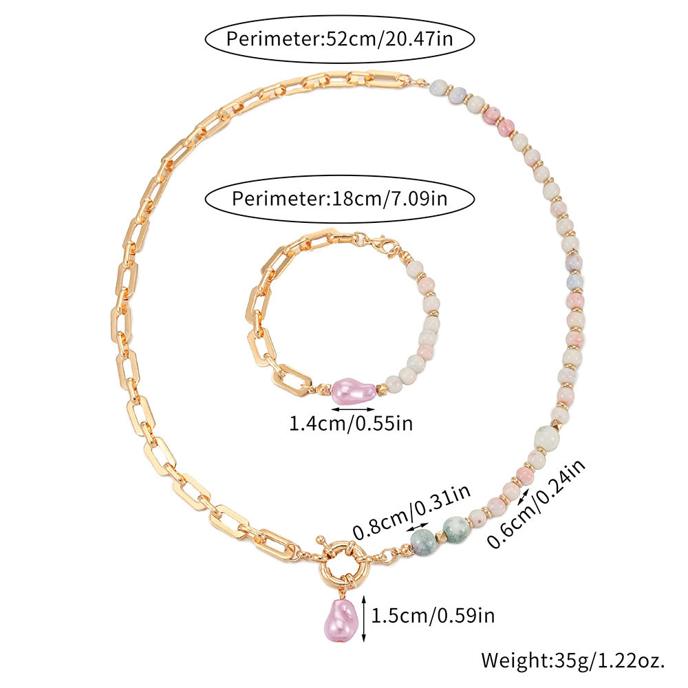 Fashion Geometric Round Imitation Pearl Plated Alloy Necklace and Bracelet Set