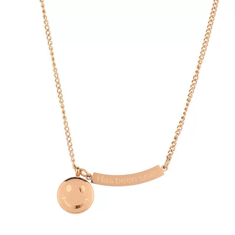 Minimalist Titanium Steel Plated Smile Pendant Necklace for Unisex