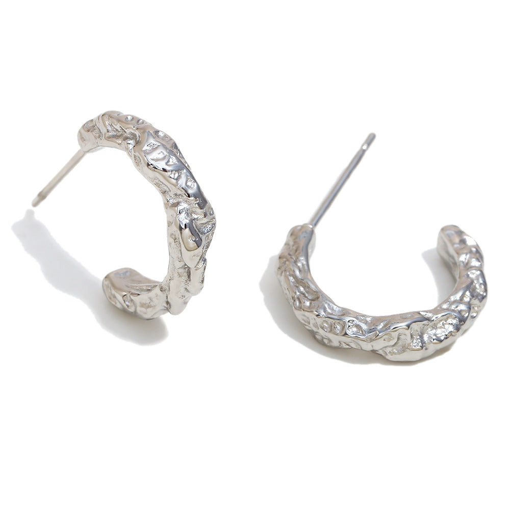 Minimalist Geometric Stainless Steel Earrings with 18K Gold Plating and Hammered Texture for Women