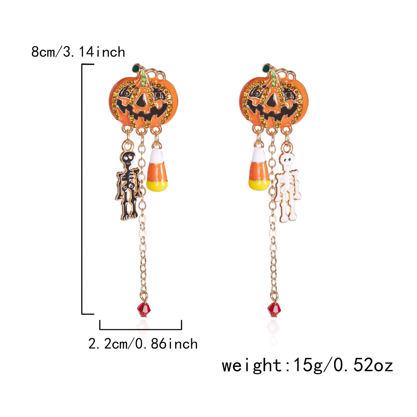Pendientes oscuros góticos con forma de calabaza, esmalte y pedrería con postes de acero inoxidable para mujer