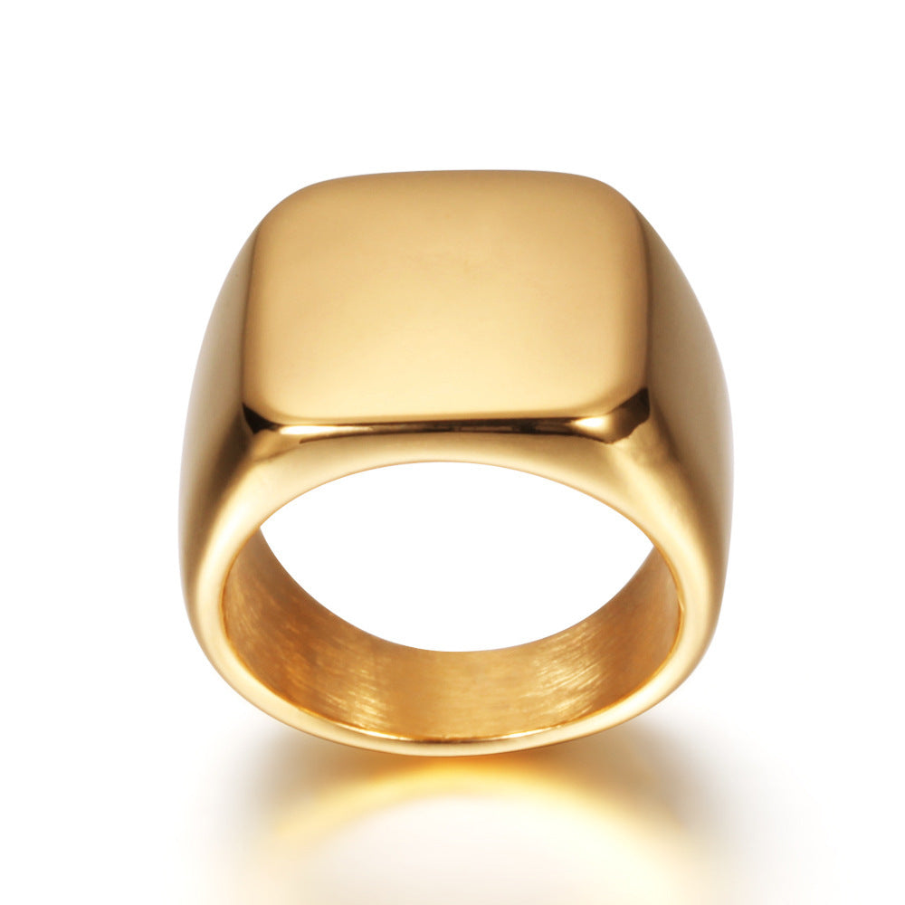 Minimalist Geometric Titanium Steel Ring with 18K Gold Plating Smooth Solid Square Band Luxury Women's Fashion Ring