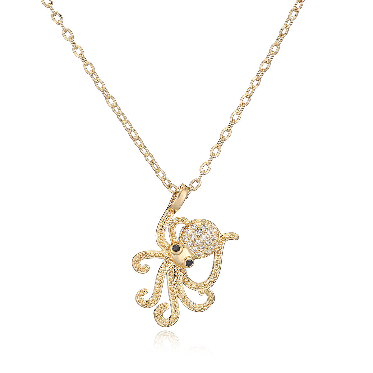 Minimalist 18K Gold Plated Geometric Cubic Zirconia Octopus Pendant Necklace for Women