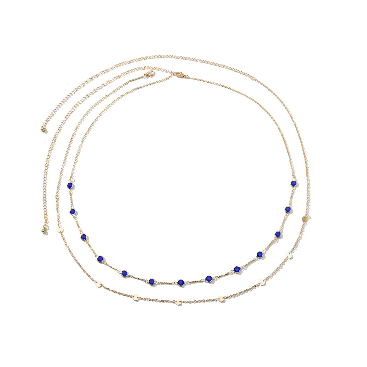 Catenina Minimalista Lucida con Paillettes in Vita da Donna con Design a Doppio Strato e Intarsi Colorati in Zircone su Sottile Catenina Metallica