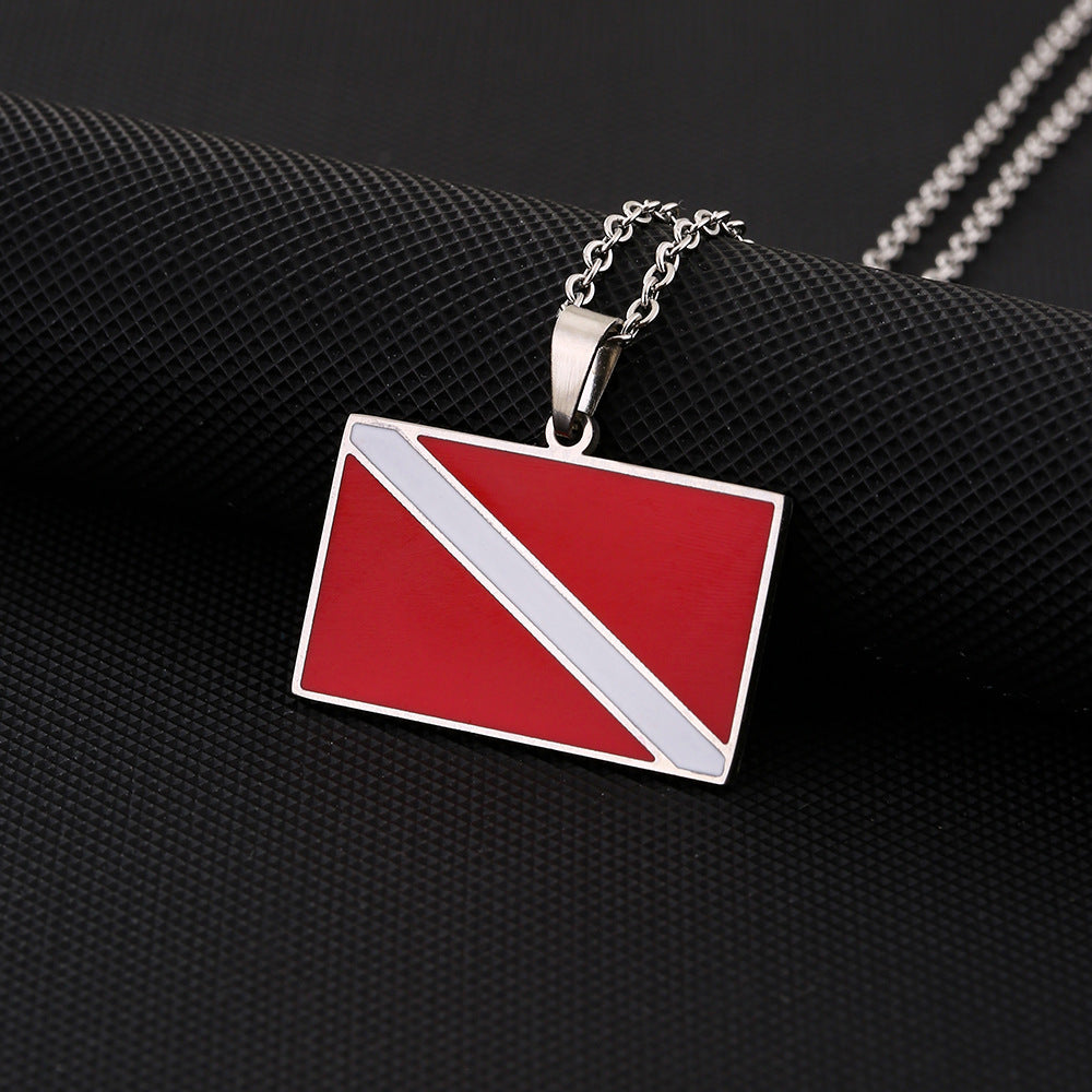 Sporty Geometric Stainless Steel Diving Symbol Pendant Necklace with Enamel Finish for Unisex