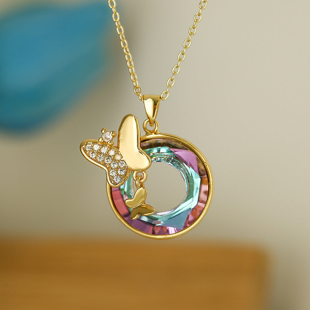 Fashionable Butterfly-Shaped Geometric Pendant Necklace for Women in Copper with Fresh Minimalist Style