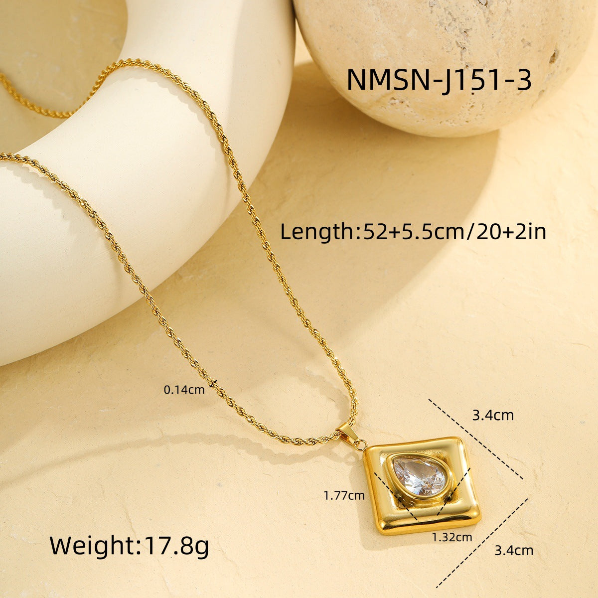 Elegant Emerald Green Zirconia Inlaid Square Pendant Necklace for Women Stainless Steel Locket Chain with Geometric and Teardrop Accents
