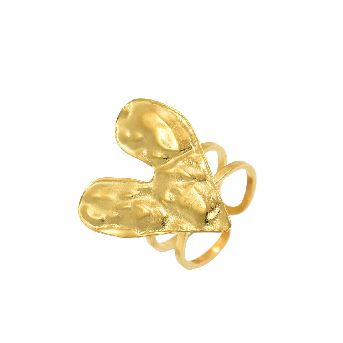 Geometric Heart-Shaped Adjustable Open Ring for Women in Zinc Alloy with Plated Finish